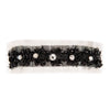 Black and white mesh pleated strap and rhinestones